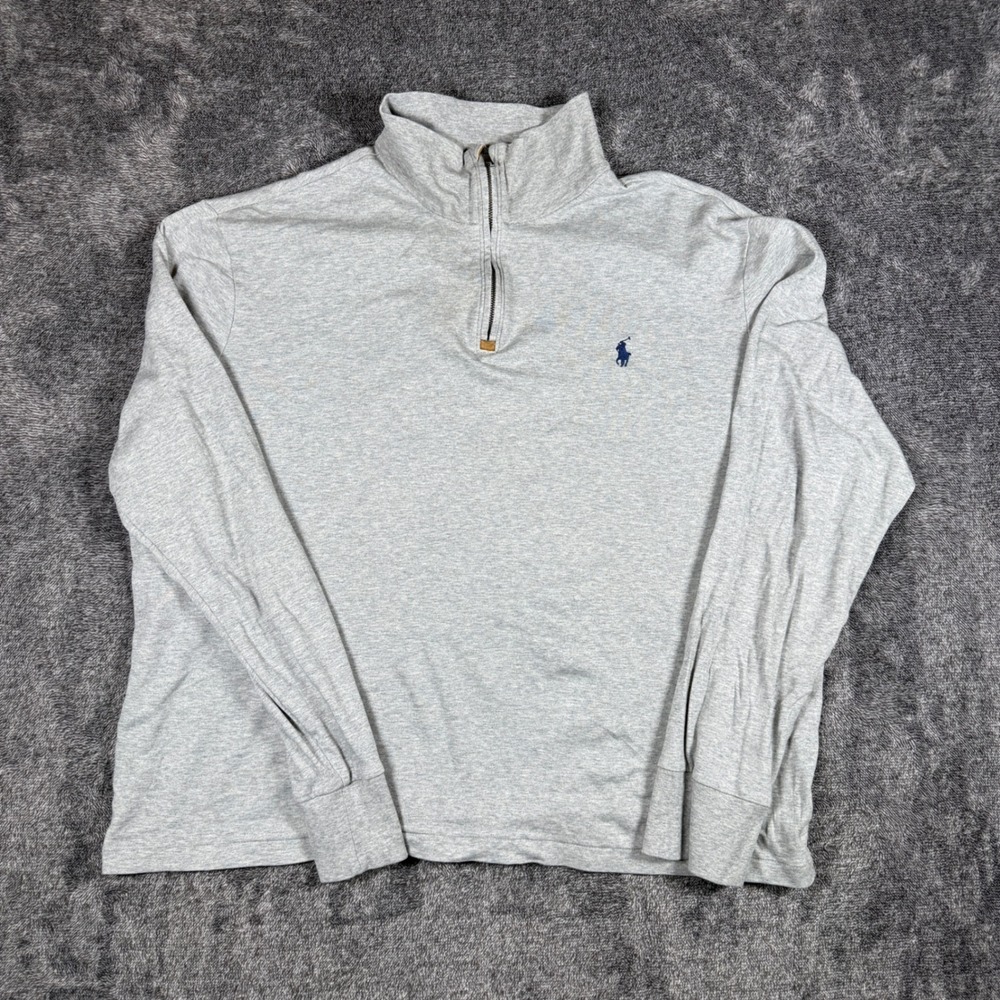Polo Ralph Lauren Mens XL Grey Quarter Zip Cotton Pullover Sweater Heathered